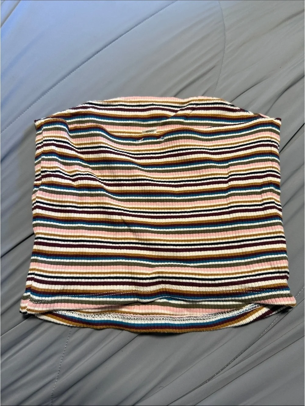 Garage Striped Ribbed Tube Crop Top in White, Pink, Brown, Blue - Picture 2 of 2